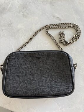 Angela Roi Black Pebbled Leather Crossbody with Silver Chain